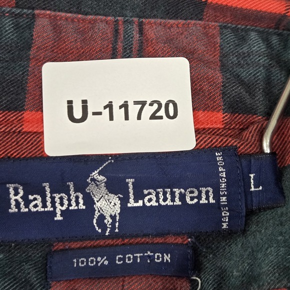 Ralph Lauren Men Button Up Shirt L Red Embroidered Buffalo Plaid Flannel - Picture 2 of 7